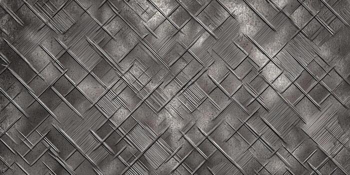 Detailed metallic surface with a grid pattern and textured, diagonal lines. photo
