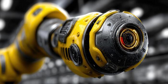Futuristic mechanical device with a metallic yellow and black design, showcasing intricate details and technological aesthetics. photo