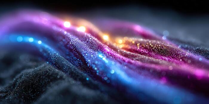 A vibrant abstract artwork showcasing luminous waves with a sparkling particle effect. photo