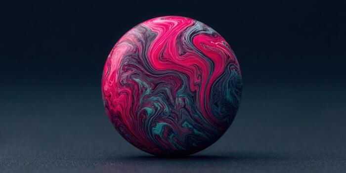 A vibrant, abstract sphere with a swirling, marble texture in pinks and blues. photo