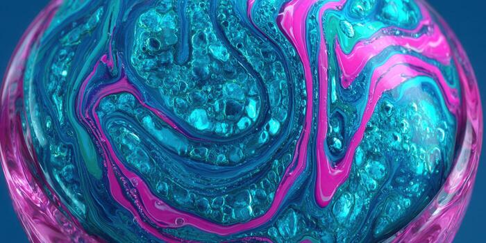 Abstract artwork featuring flowing blue, turquoise, and magenta paint swirls, creating a captivating design. photo