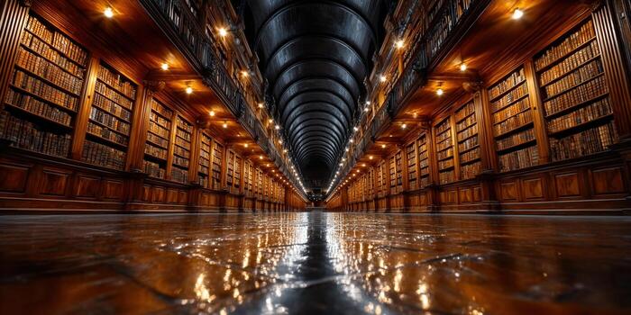 The stunning interior of a grand library with an extensive collection of books. photo
