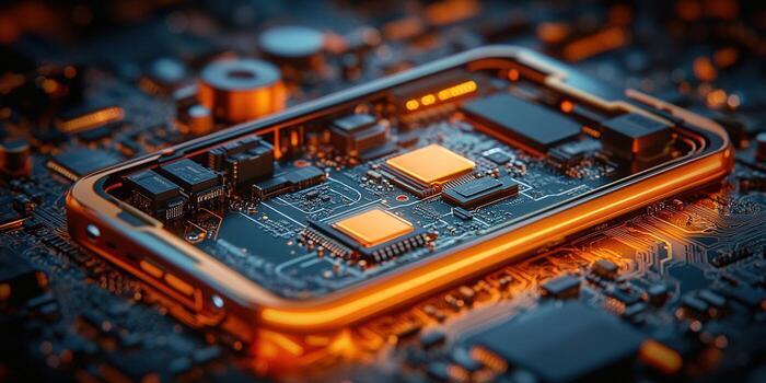 Intricate smartphone circuitry design, highlighting technological innovation in detail. photo