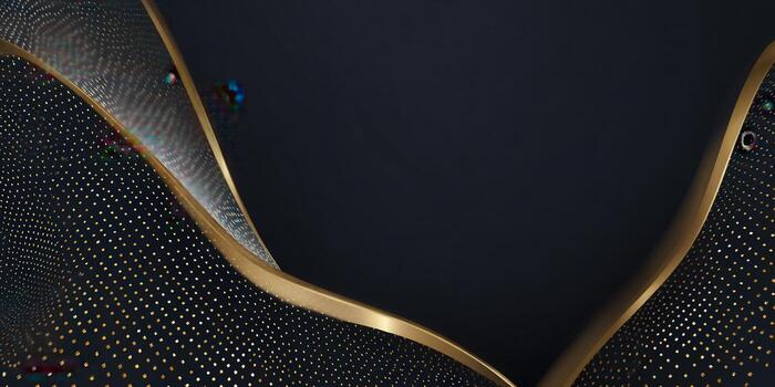 A luxurious dark background with gold wave accents and a subtle dot pattern, creating an elegant design. photo