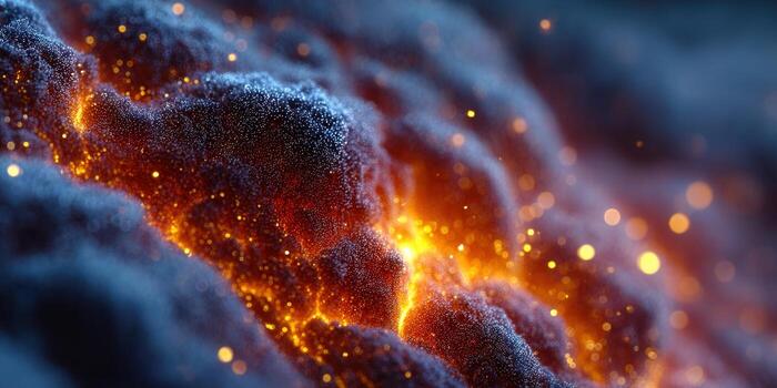 This abstract image presents a dynamic interplay of glowing particles with bokeh. photo