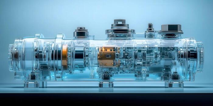 Intricate view of a transparent machine showcasing internal mechanisms, designed with precision. photo