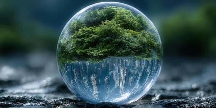 The crystal ball captures the fusion of the urban environment with the natural world in a unique way. photo