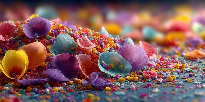 A vibrant display of colorful petals and granules, creating a stunning visual texture. photo