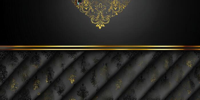 A luxurious black and gold damask background with a classic, quilted pattern and ornate details. photo