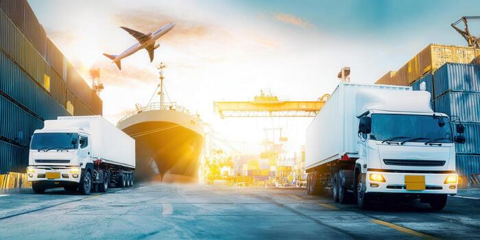 A vibrant image of global transportation and logistics, encompassing different modes of transit. photo