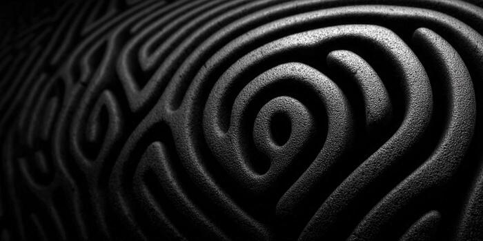 A black and white image of a complex maze pattern on a textured surface photo