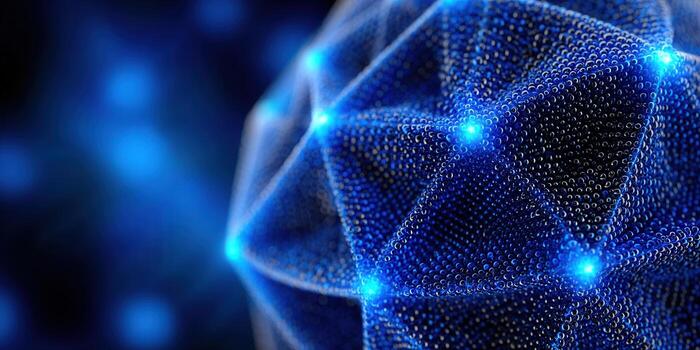 A mesmerizing blue structure with glowing highlights on a dark backdrop. photo