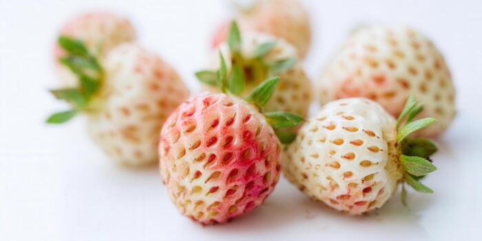 A delightful close-up of white strawberries, their unique pink blush adding a touch of elegance. photo