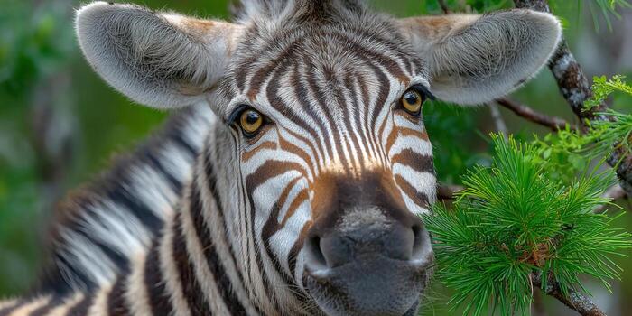 Striking zebra portrait capturing the essence of the African wilderness, with its distinctive stripes photo