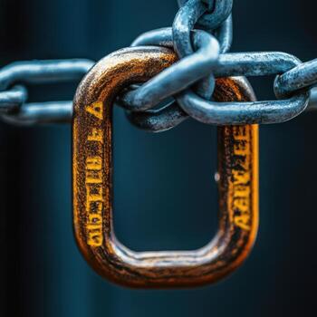 A close up of a chain link with a metal lock photo