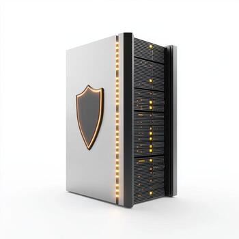 A server with a shield on top of it. photo