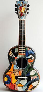 A colorful guitar with a colorful design on it photo