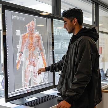 A man is looking at an x - ray image on a computer screen photo