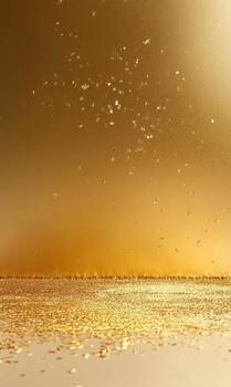 Golden background with water droplets and bubbles photo