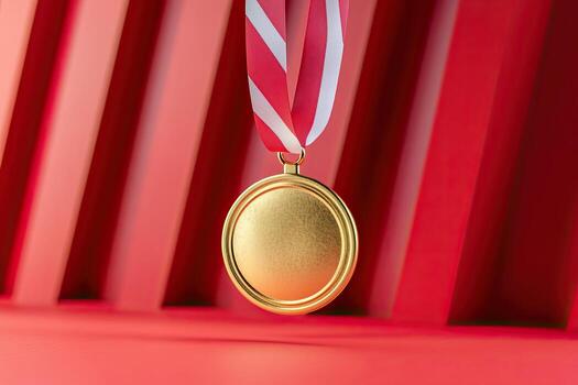 Gold medal on red background 3d rendering photo