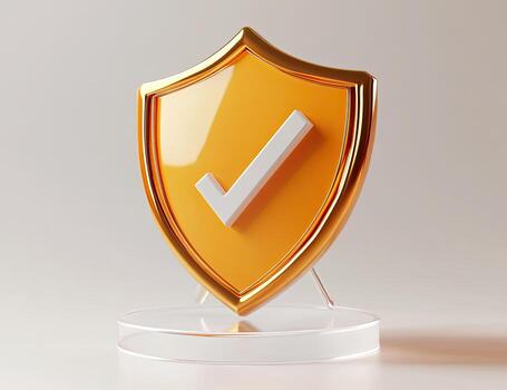 A shield with a check mark on it photo