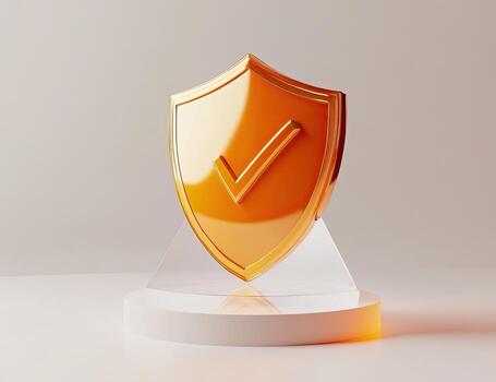 A shield with a check mark on it photo