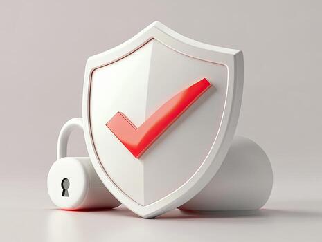 A white shield with a red tick mark on it photo