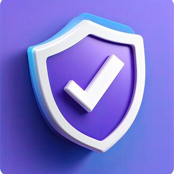 A purple shield with a check mark on it image photo