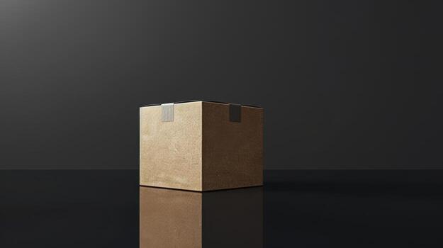 A cardboard box sitting on a table with a black background photo