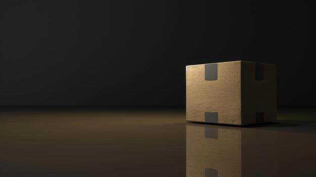 A cardboard box sitting on a table in front of a black background photo