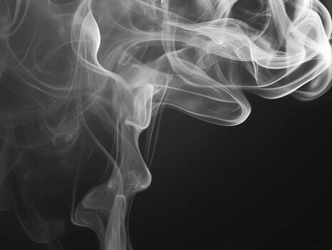Elegant tendrils of white smoke ascend and intertwine against a deep black canvas, forming an abstract and captivating visual narrative photo