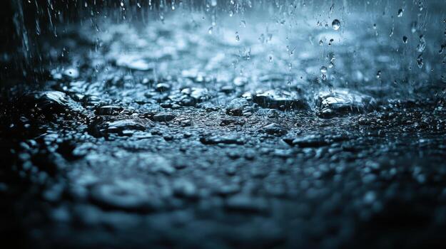 Detailed view of raindrops hitting a dark, textured surface, creating a mesmerizing pattern of splashes and ripples photo