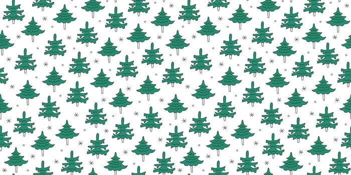 A pattern of linear winter icons. A set of Christmas trees and snowflakes. Hand-drawn doodles. New Year's illustration. Seamless background. vector