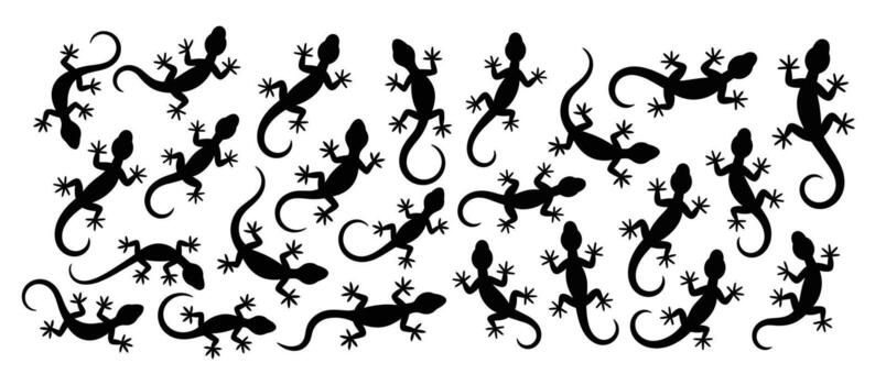 Black gecko silhouettes scattered across a white background in a playful pattern lizard vector