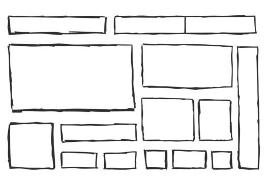 Hand drawn rectangular frames and panels in black outline vector