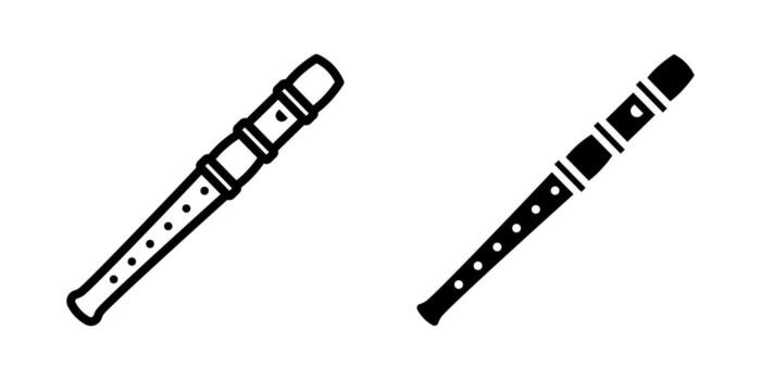 Flute icon Set. Two versions of a recorder musical instrument illustrated in a simple line art style. Ideal for music related designs and teaching materials. vector