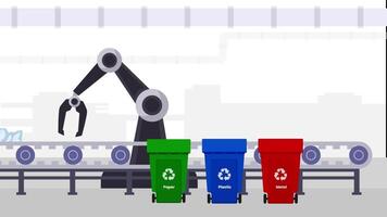 automatizado reciclando Centro inteligente desperdício Ordenação com robótico braços e transportador cinto video
