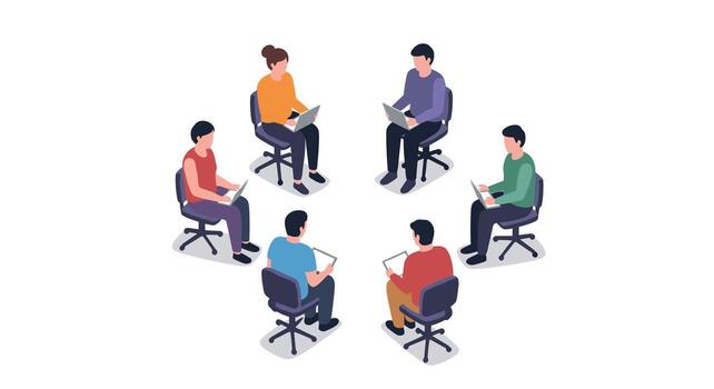 Team collaboration in office diverse group discussion with technology devices vector