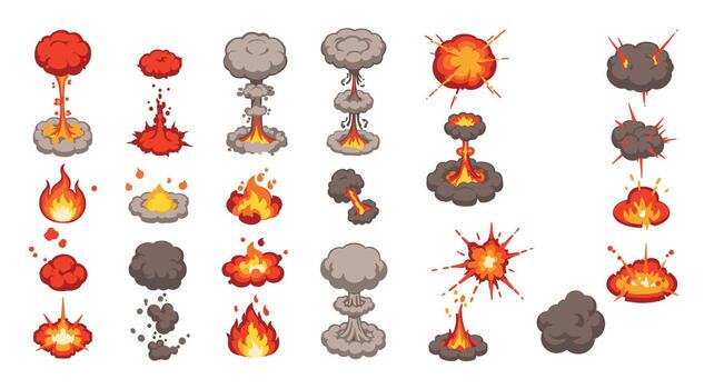 dinámica explosión y fuego elementos para dibujos animados animación proyectos vector