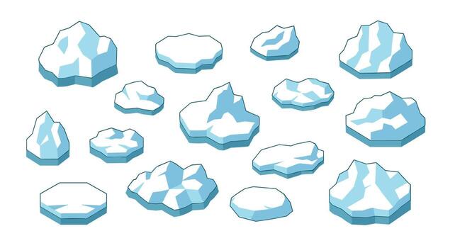 Collection of floating ice pieces in modern flat design on white background vector