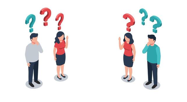 Isometric concept of people with question marks for problem solving and communication vector