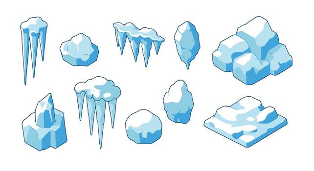 colección de geométrico hielo elementos con casquetes nevados en blanco antecedentes vector