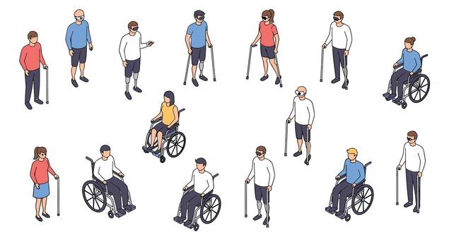 Diverse group of people with disabilities inclusive community in modern flat design vector