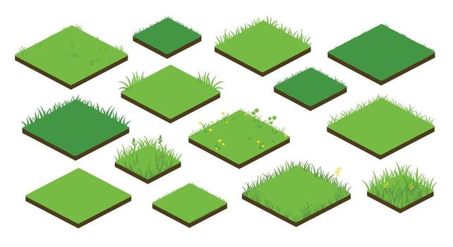 Isometric grass tiles collection for game design and landscape projects vector