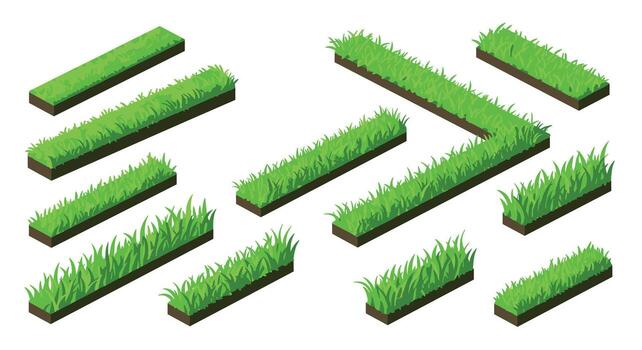 Isometric grass sections on white background for game and landscape design vector