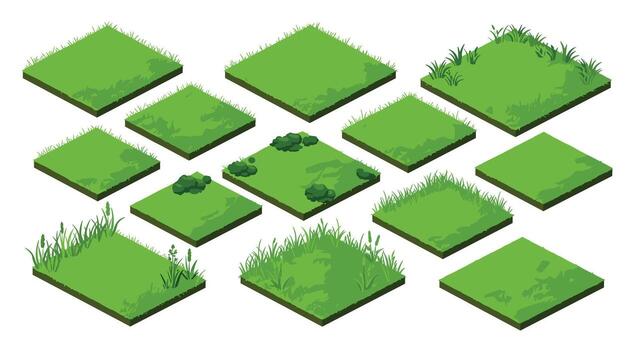 Isometric grass tileset for game design and landscaping projects vector