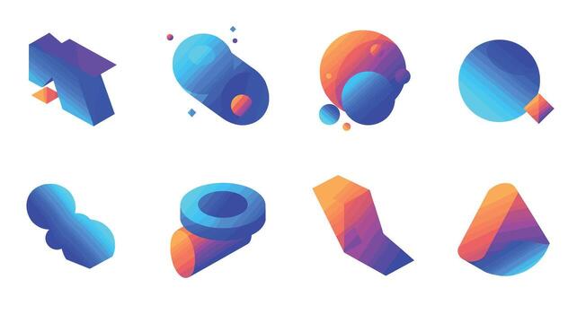 Futuristic abstract 3d geometric shapes with gradient colors vector