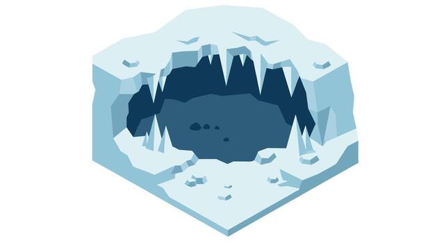 Frozen ice cave with sharp icicles in isometric style vector