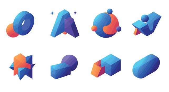 Modern 3d geometric shapes with vibrant gradient colors and abstract design vector