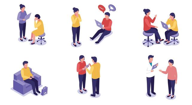 Diverse workplace communication in modern office setting with isometric design vector